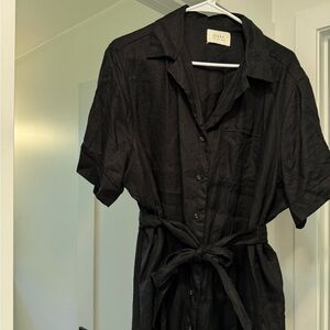 DISSH Linen Black Button-Up Dress with Belt